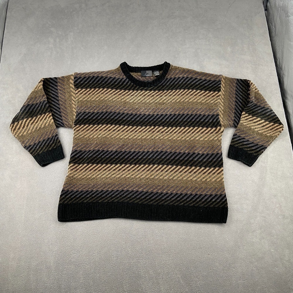 J Ferrar Sweater Men XL Multicolor Striped Acrylic Knit Ribbed Crew Neck Thermal